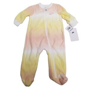 Nike Tie Dye Footie Sleeper 6M NWT Pastel Yellow Pink White Fleece Logo Zipper